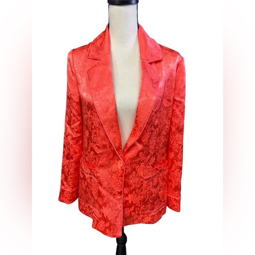 Alice And Olivia Bright Coral Shanda Satin Jacquard Blazer - Picture 3 of 7